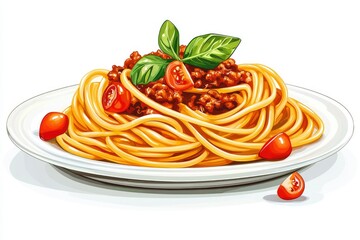 Plate of Spaghetti with Meat Sauce and Basil Garnish