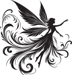 Beautiful little fairy Silhouette illustration isolated on a white background