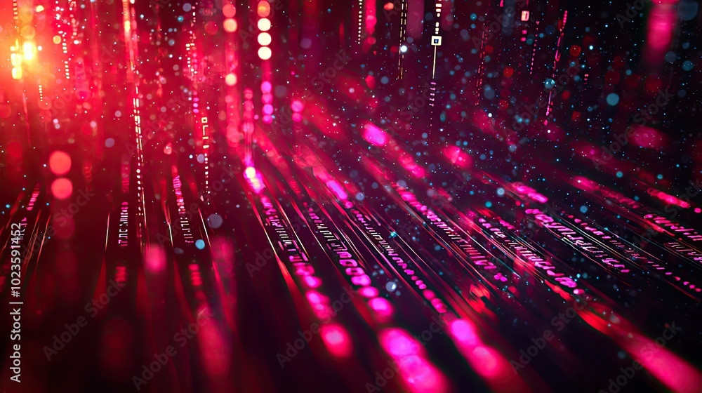 Poster abstract digital background with glowing lines and colorful light effects.