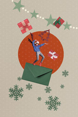 Composite trend artwork sketch image collage of merry christmas new year holiday celebration young...
