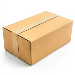 A plain cardboard box with a beige strap, suitable for packaging or shipping items, It can be used in logistics, e-commerce, or storage, emphasizing simplicity and utility,