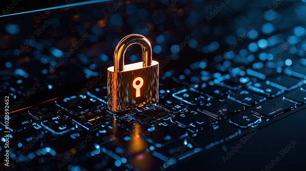 Aufkleber digital padlock on a keyboard, symbolizing data security and protection.