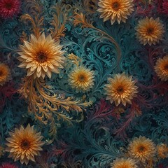 "Create an abstract background featuring intricate floral swirls. The design should incorporate vibrant colors blending harmoniously, with swirling patterns that evoke a sense of movement and elegance