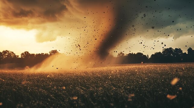 11 Tornado forming in an open field, violent weather, swirling wind and dust