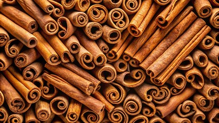 Top View Cinnamon Texture. Pattern with cinnamon. Creative autumn concept. Cinnamon banner. Autumn background. Flat lay. Template