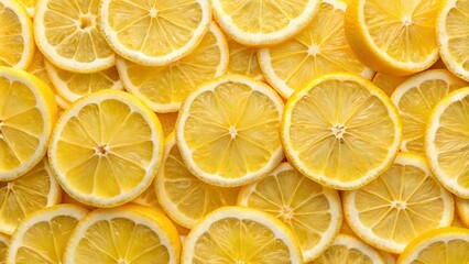 Top view sliced lemon background. Top View lemon Texture. Pattern with lemon. Creative autumn, summer concept. Lemon banner. Autumn, summer background. Flat lay. Template