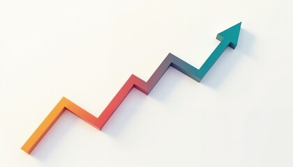 Colorful Arrow Graph Showing Upward Trend on White Background with Copy Space