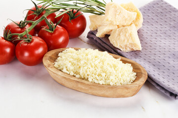 Shredded Italian hard parmesan cheese