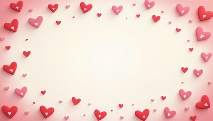 Obraz premium Red and Pink Heart Shapes Scattered on Light Background with Copy Space