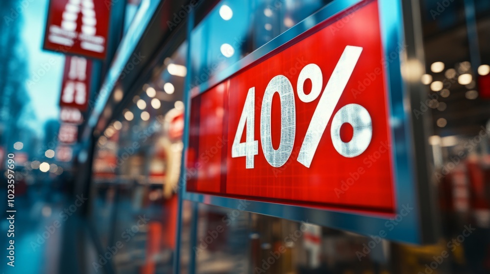 Poster a sign with a red number 40 on it is hanging in a store window