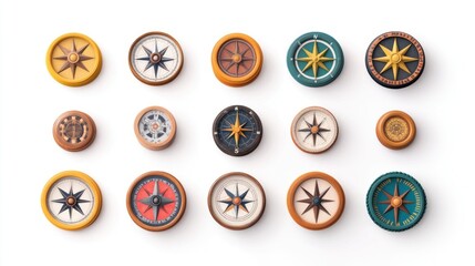 Collection of Decorative Compass Designs with Various Colors and Patterns