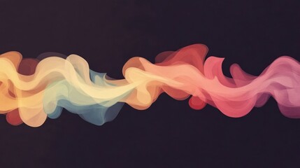 A colorful wave of abstract shapes flowing harmoniously against a dark background.