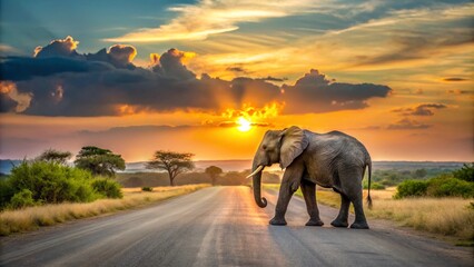 elephant in the sunset