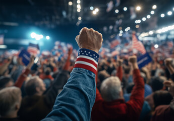 The power of unity in the US elections. joy and triumph during the election victory.A symbol of confidence, support and unity of people. Topics with democracy, political participation and civil rights