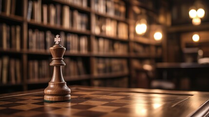 Chess Piece in Library Setting
