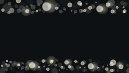 Bright Light grey bokeh on horizontal background.Vector lens flare spot light sparkles or shiny glittering glow beams for modern trendy Christmas celebration design template.Sparkling golden particles