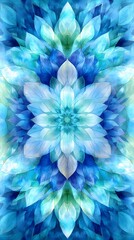 Obraz premium Mandala, Floral, Shapes, Blue and Green, Abstract Image, Texture, Pattern Background, Wallpaper, Cover and Screen for Smartphone, PC, Laptop, 9:16 and 16:9 Format