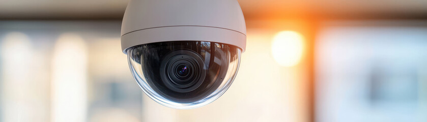 Close up of smart security camera, showcasing its sleek design and advanced technology. This camera is ideal for home security, providing peace of mind and safety