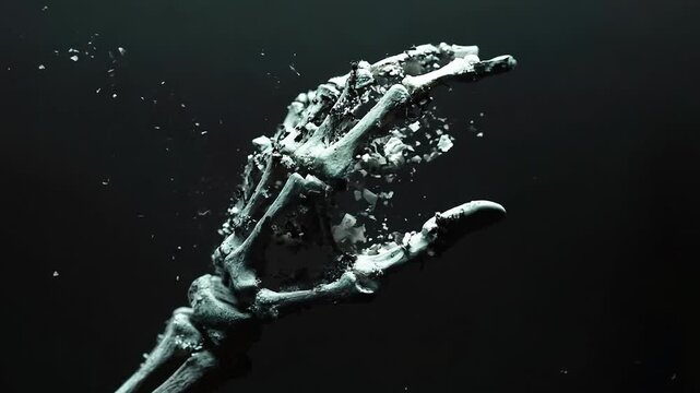 Skeleton Hand Eroding Dramatically in Slow Motion Underwater