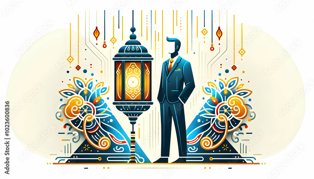 Poster flat isolated lantern with abstract rangoli lines - a minimalistic vector illustration featuring cul