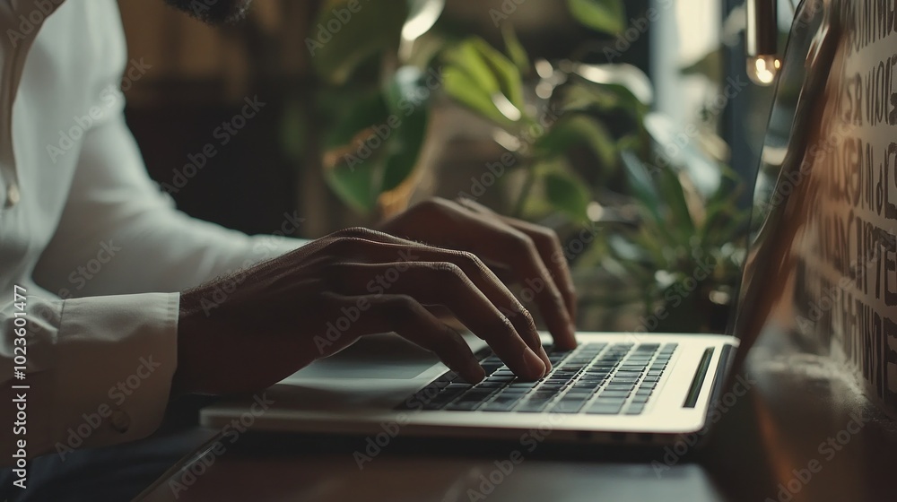 Poster close-up of hands typing on a laptop keyboard