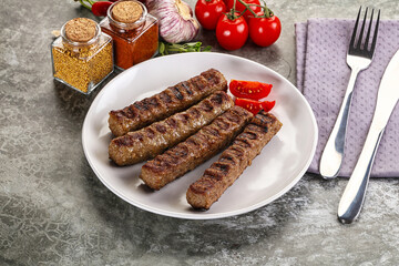 Grilled beef kebab minced meat