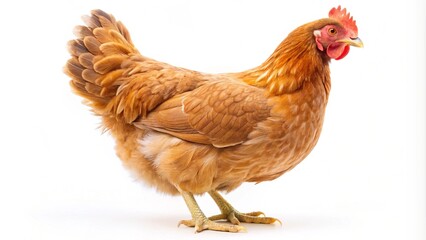 Fototapeta premium Brown Chicken Standing on White Background – Farm Animal Photography isolated on white background