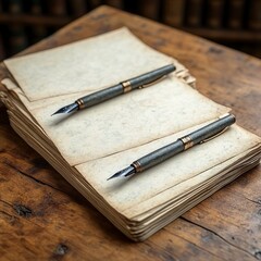 Vintage Pens on Stack of Papers