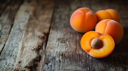 Apricots on a wooden table, Generative AI