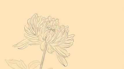 dahlias on light backdrop. Abstract line drawing of plants in pastel colors, minimalist style. Wallpaper with leaves and flowers. Background with copy space. Floral Art for Contemporary Spaces © Diana
