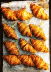 Golden Baked Croissants: Top View of Fresh Pastries