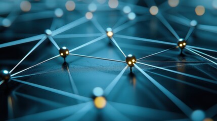 Abstract network of glowing nodes connected by lines, symbolizing interconnectivity 
