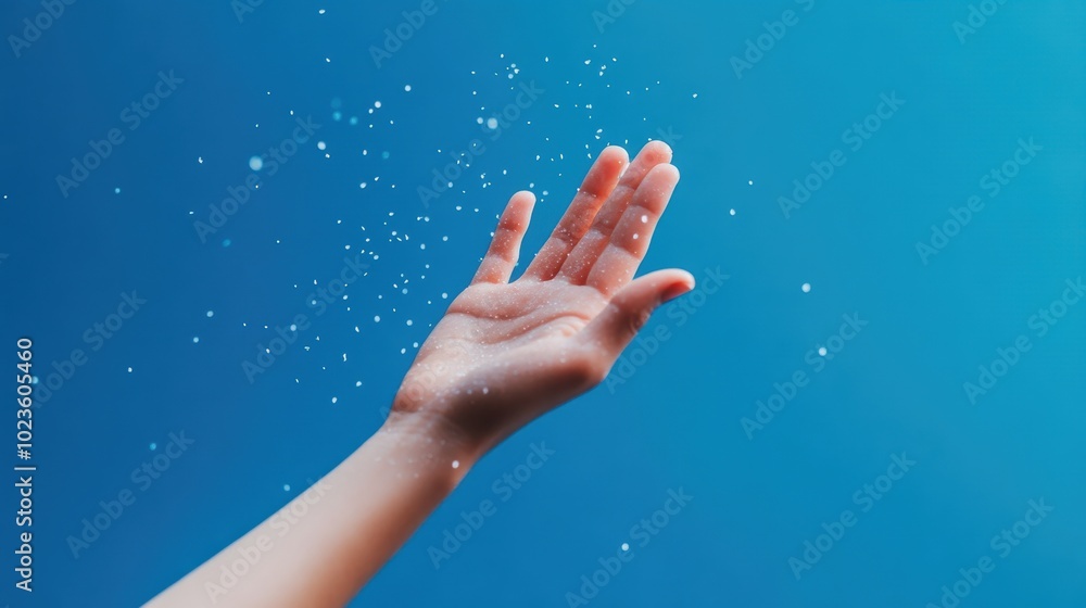 Poster a close up shot of a dancer hand reaching towards the sky, capturing the dynamic fluidity of motion 