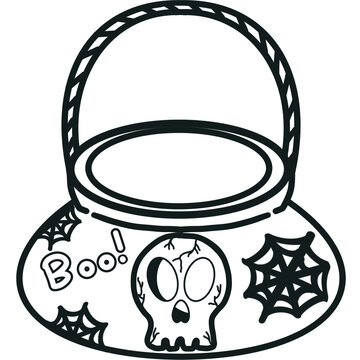 halloween skull basket black and white clip art preview