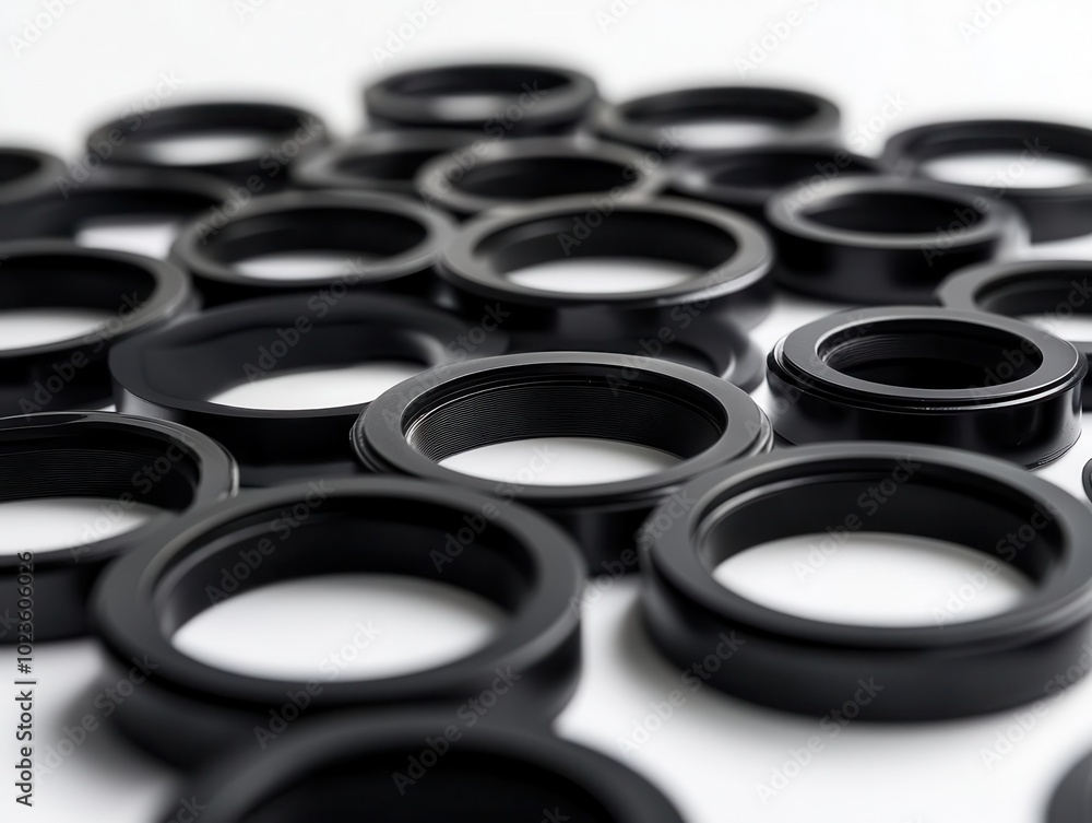 Poster array of meticulously arranged automotive gaskets, showcasing their precision and uniformity against
