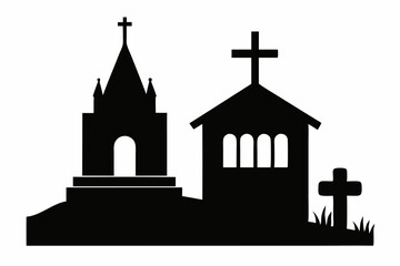 Church silhouette, tombstone vector illustration, tombstone silhouette

