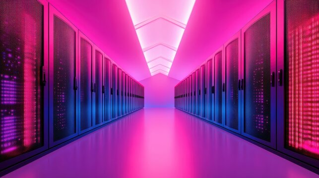 A server room with racks of powerful computers, showcasing the infrastructure required for processing and analyzing big data.