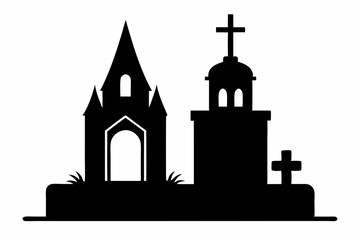 Church silhouette, tombstone vector illustration, tombstone silhouette

