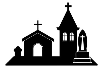 Church silhouette, tombstone vector illustration, tombstone silhouette

