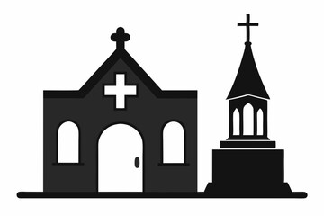 Church silhouette, tombstone vector illustration, tombstone silhouette

