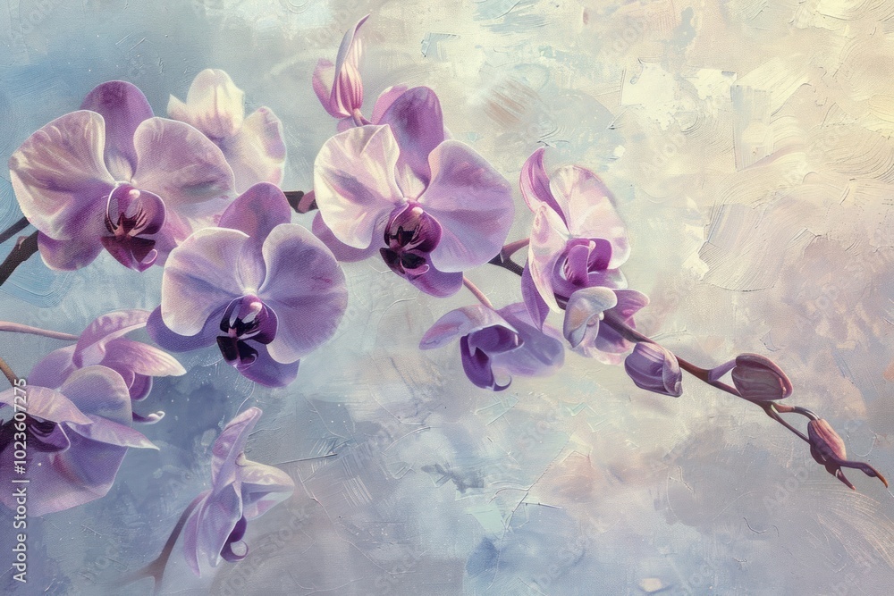 Poster Purple orchid flowers painting blossom petal.