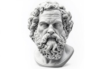 Obraz premium A grayscale sculpture of the head and shoulders of Socrates
