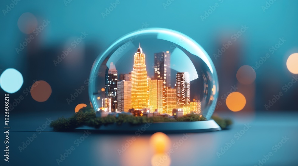 Poster a metaphorical image of a city under a digital dome, representing the protective layer shielding dat