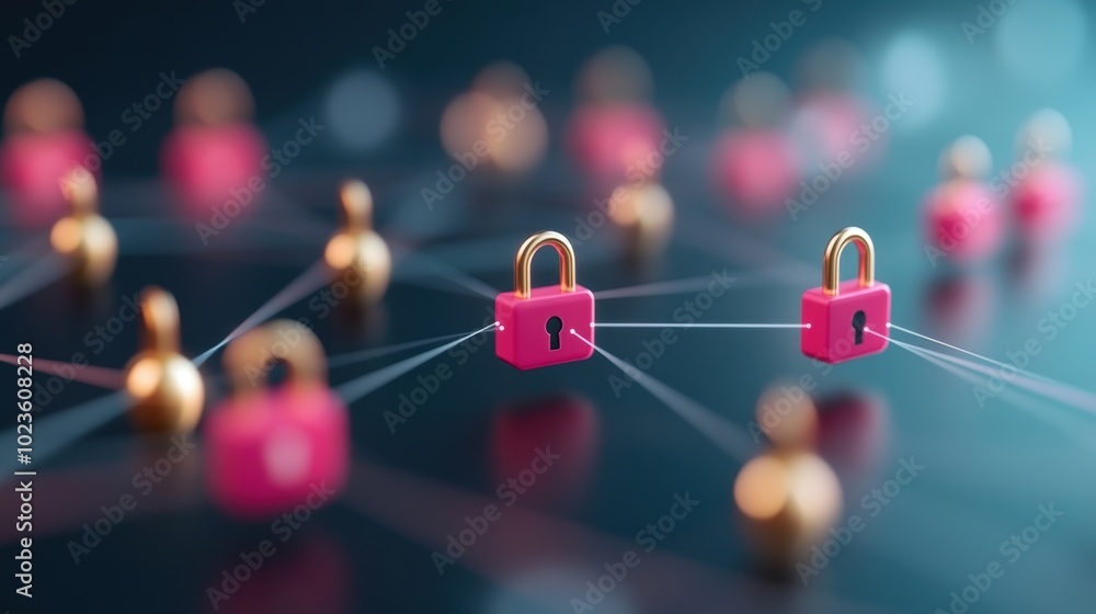 Poster a network of interconnected devices with a lock symbol on each, showcasing the concept of securing d