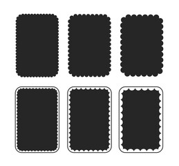 Rectangular vertical shapes with wavy edges set. Silhouette scallop borders, text boxes templates.
