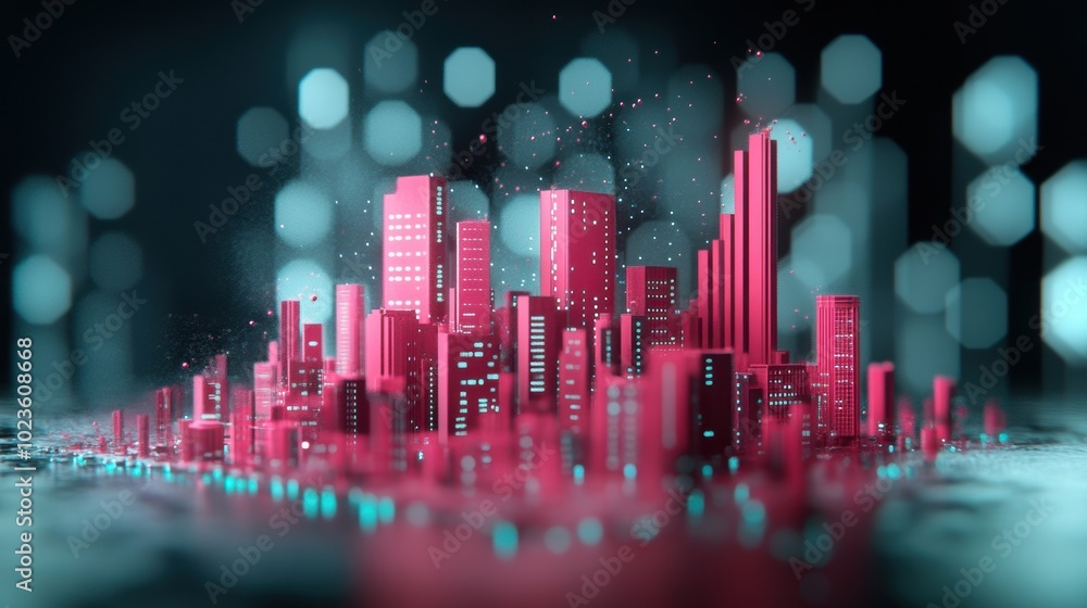 Poster a metaphorical image of a digital city under attack, with firewalls and security systems defending a