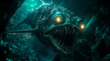 Enigmatic deep-sea creature with glowing eyes