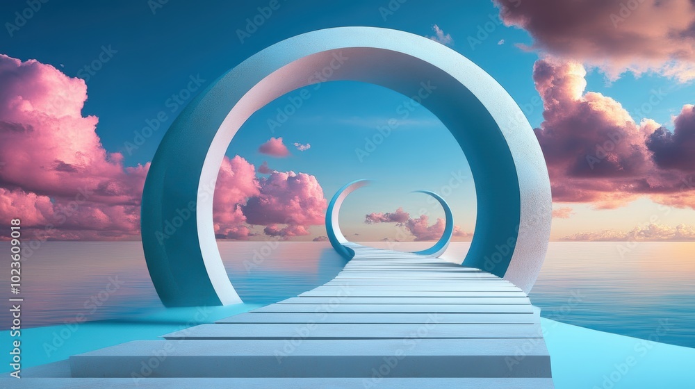 Poster a metaphorical image of a digital landscape with pathways and portals, representing the endless poss