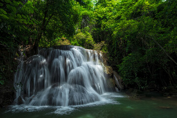 Fototapeta premium Close up waterfall in the forest, Nature background.