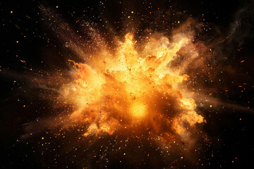 A bright orange explosion in the sky with a lot of debris